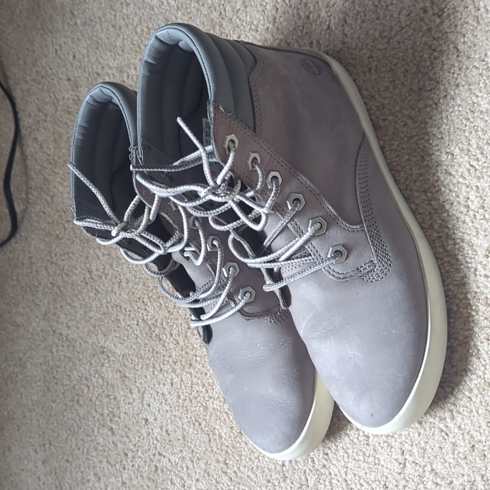 Timberland leather ankle boots, light grey, waterproof, women's size US 7, EU 38